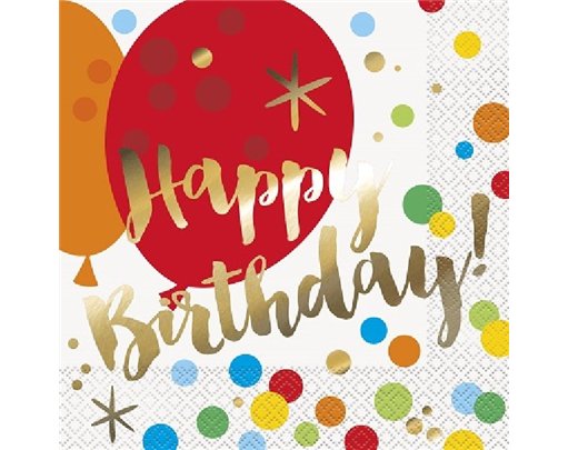 (16) GLITZY GOLD B/DAY L/NAPKINS