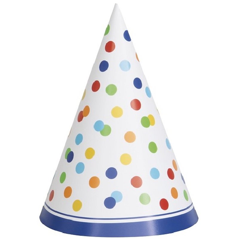 (8) RAINBOW POLKA DOT PARTY HATS