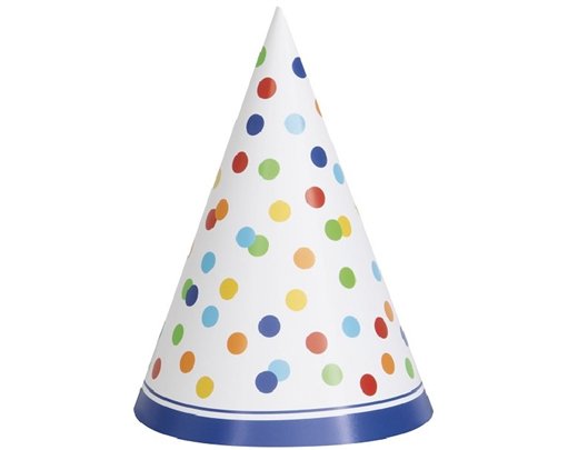 (8) RAINBOW POLKA DOT PARTY HATS
