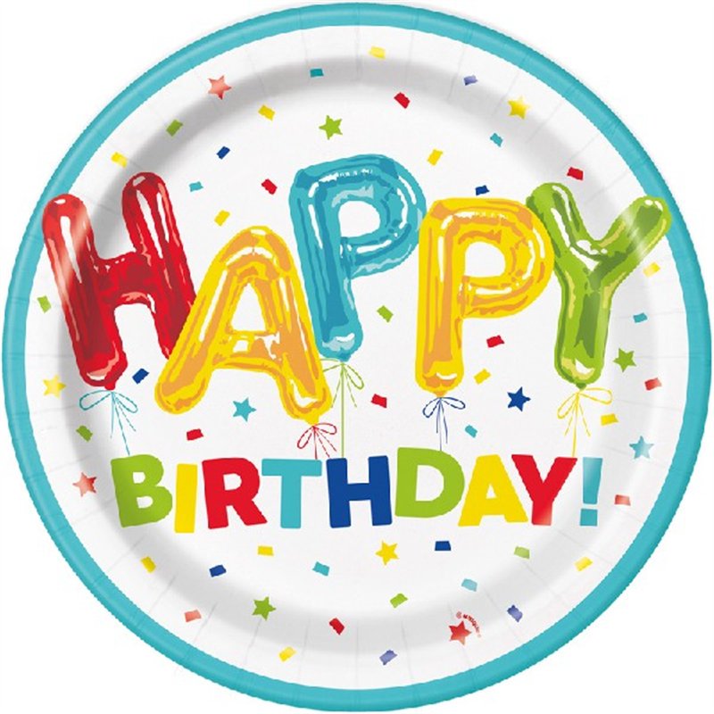 (8) 9in HAPPY BALLOON BIRTHDAY PLATES