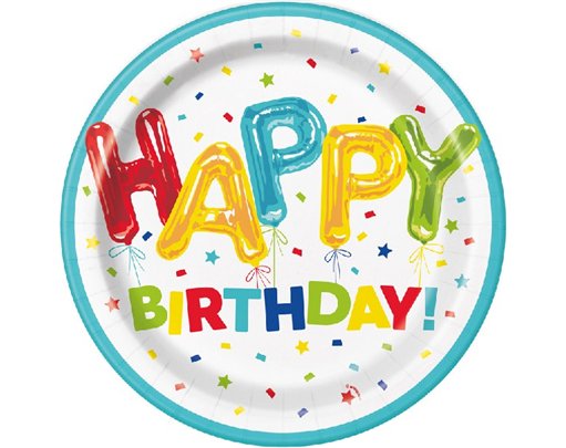 (8) 9in HAPPY BALLOON BIRTHDAY PLATES