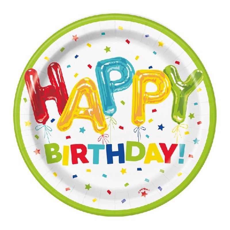 (8) 7in HAPPY BALLOON BIRTHDAY PLATES