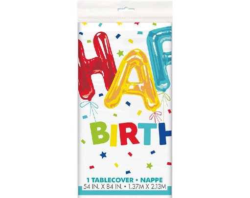 54x84in HAPPY BALLOON BIRTHDAY TABLE COVER