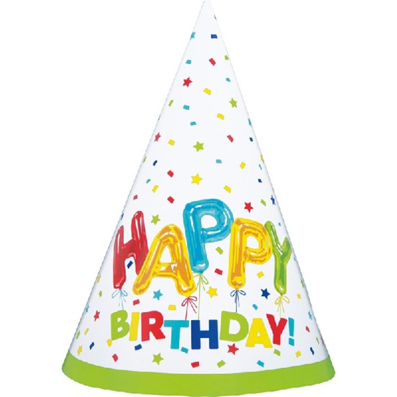 (8) HAPPY BALLOON BIRTHDAY PARTY HATS