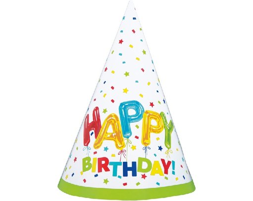 (8) HAPPY BALLOON BIRTHDAY PARTY HATS