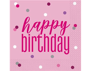 (16) GLITZ PINK HAPPY BIRTHDAY L/NAPKINS