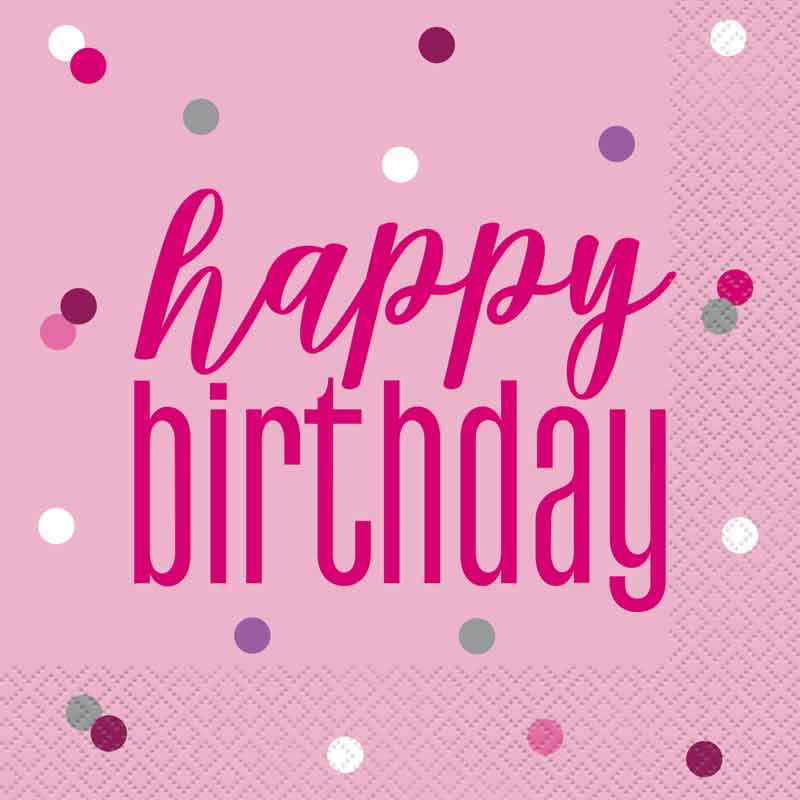 (16) GLITZ PINK HAPPY BIRTHDAY L/NAPKINS