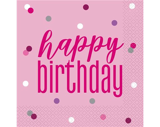 (16) GLITZ PINK HAPPY BIRTHDAY L/NAPKINS