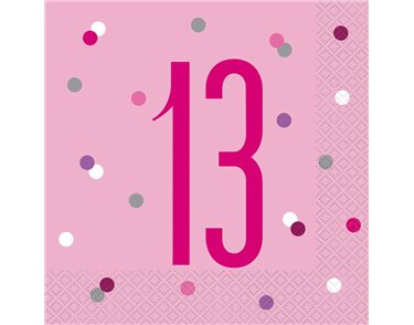 (16) GLITZ PINK 13TH BIRTHDAY L/NAPKINS