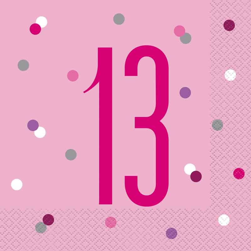 (16) GLITZ PINK 13TH BIRTHDAY L/NAPKINS