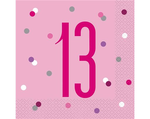 (16) GLITZ PINK 13TH BIRTHDAY L/NAPKINS