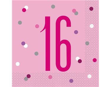 (16) GLITZ PINK 16TH BIRTHDAY L/NAPKINS