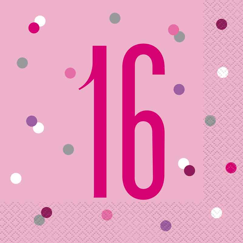 (16) GLITZ PINK 16TH BIRTHDAY L/NAPKINS