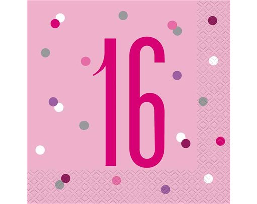 (16) GLITZ PINK 16TH BIRTHDAY L/NAPKINS