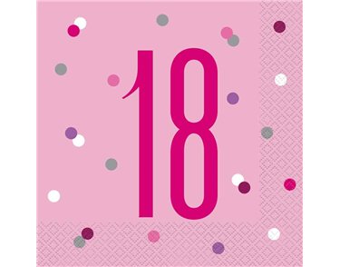 (16) GLITZ PINK 18TH BIRTHDAY L/NAPKINS