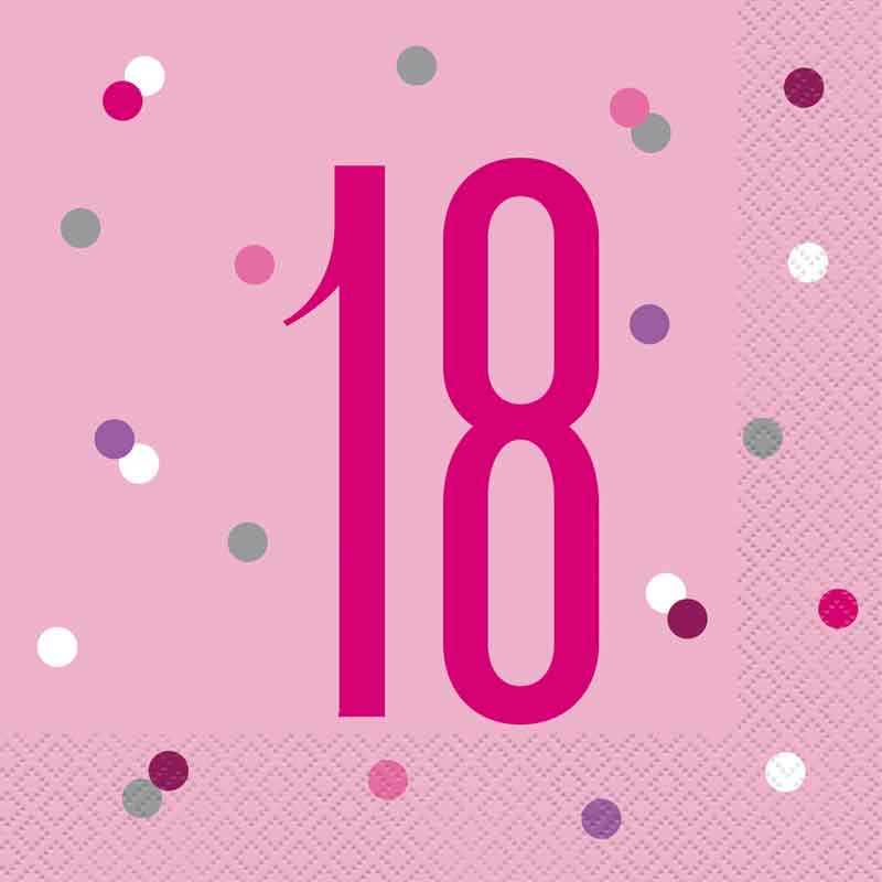 (16) GLITZ PINK 18TH BIRTHDAY L/NAPKINS