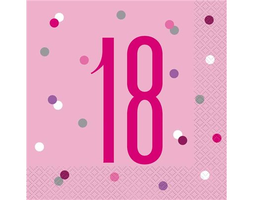 (16) GLITZ PINK 18TH BIRTHDAY L/NAPKINS