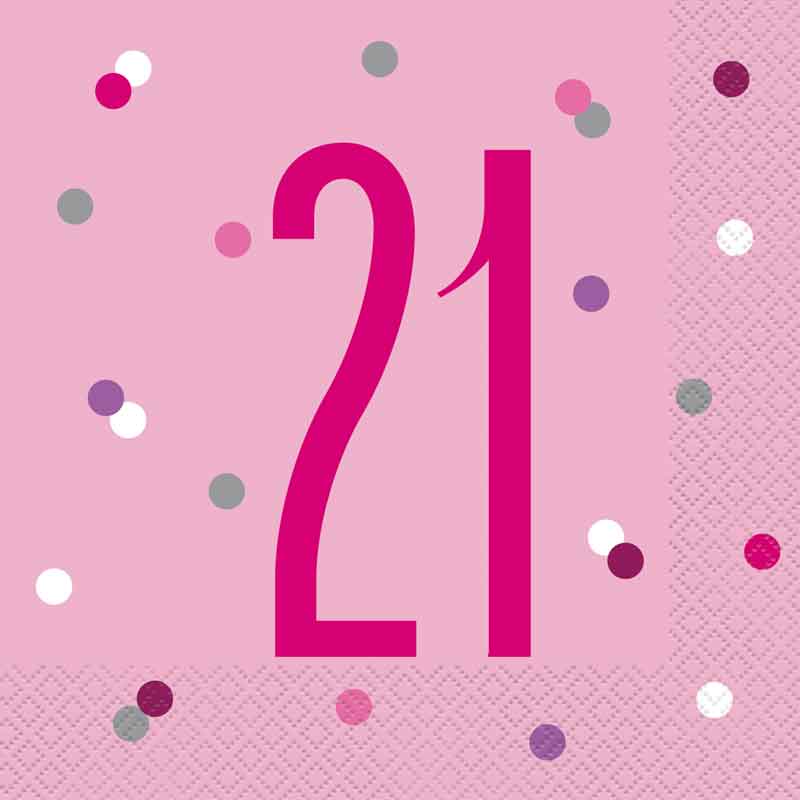 (16) GLITZ PINK 21ST BIRTHDAY L/NAPKINS