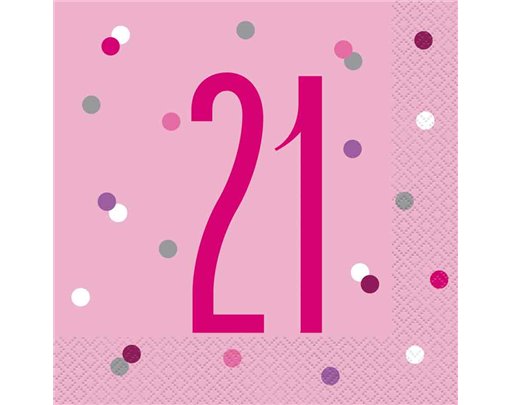 (16) GLITZ PINK 21ST BIRTHDAY L/NAPKINS