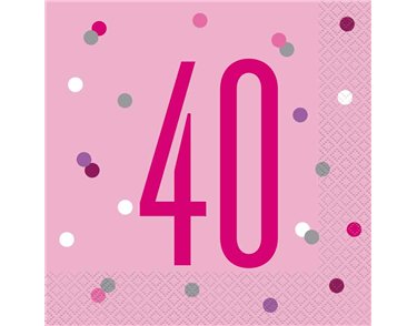 (16) GLITZ PINK 40TH BIRTHDAY L/NAPKINS
