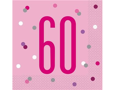 (16) GLITZ PINK 60TH BIRTHDAY L/NAPKINS