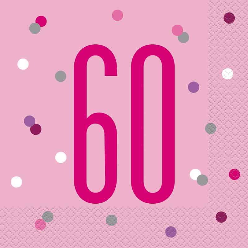 (16) GLITZ PINK 60TH BIRTHDAY L/NAPKINS
