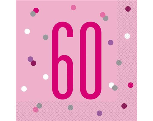 (16) GLITZ PINK 60TH BIRTHDAY L/NAPKINS