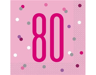 (16) GLITZ PINK 80TH L/NAPKINS