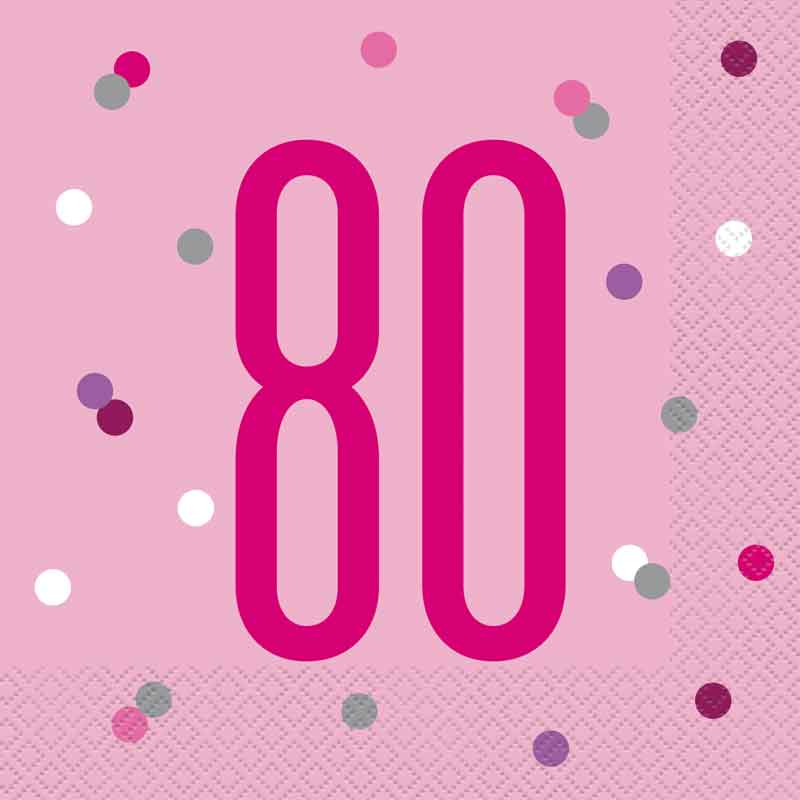 (16) GLITZ PINK 80TH L/NAPKINS