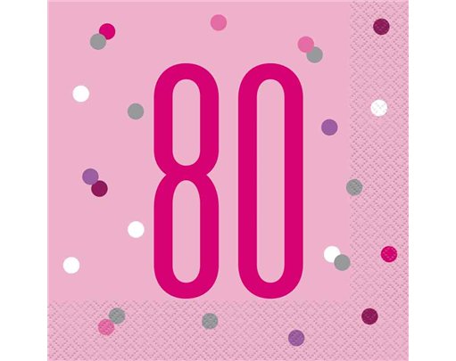 (16) GLITZ PINK 80TH L/NAPKINS