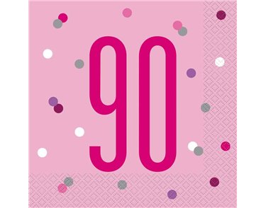 (16) GLITZ PINK 90TH BIRTHDAY L/NAPKINS