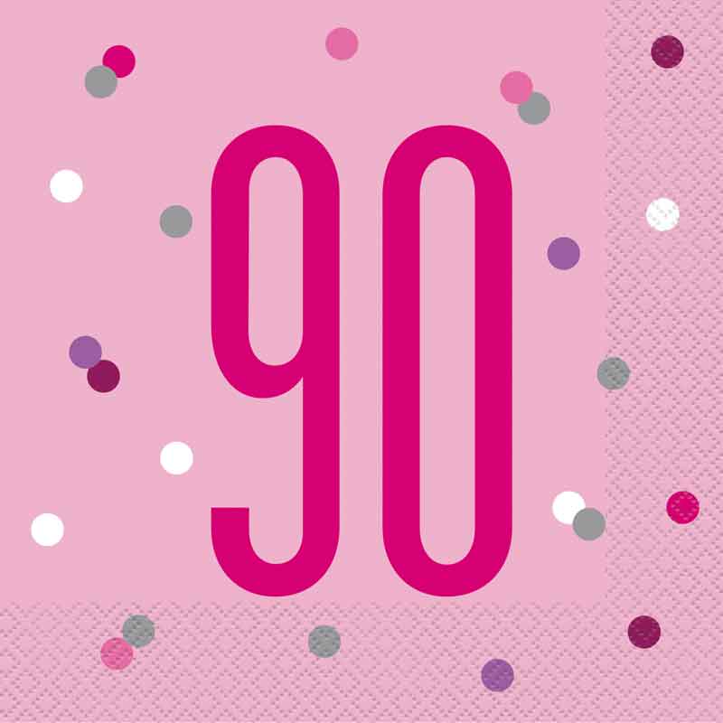(16) GLITZ PINK 90TH BIRTHDAY L/NAPKINS