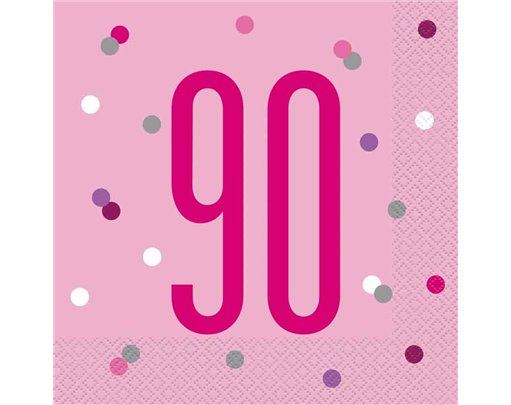 (16) GLITZ PINK 90TH BIRTHDAY L/NAPKINS