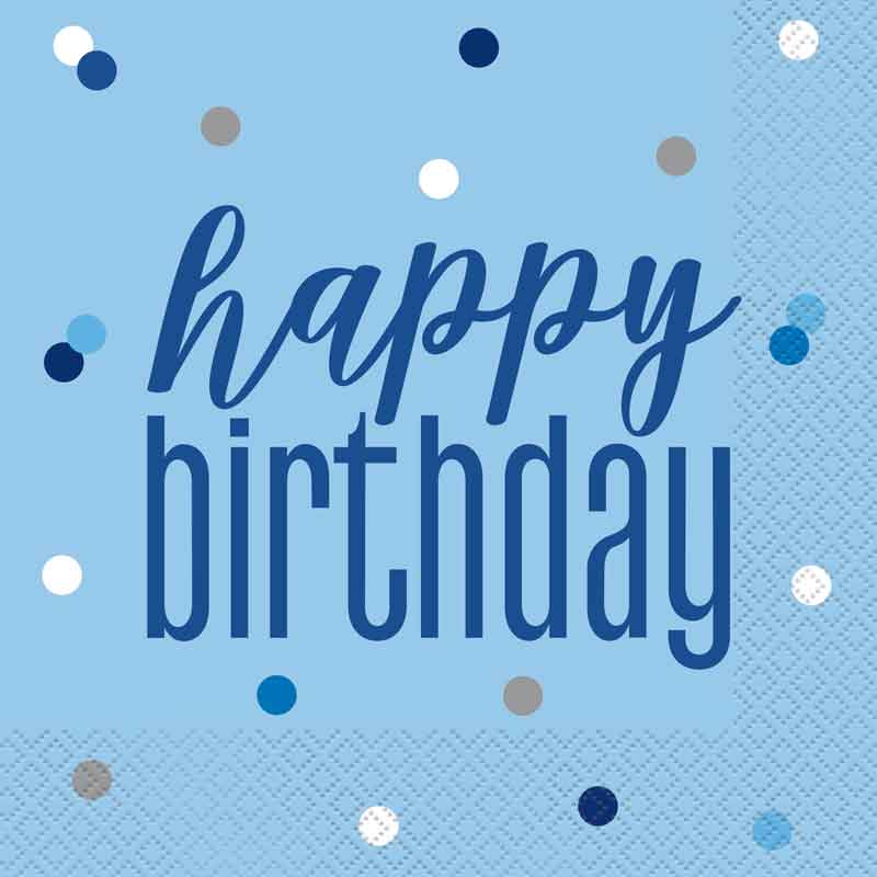 (16) GLITZ BLUE HAPPY BIRTHDAY L/NAPKINS