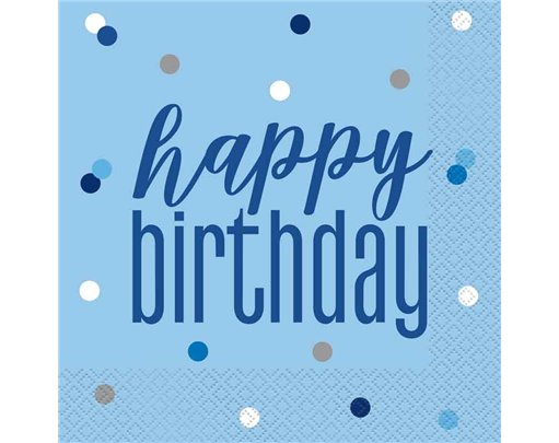 (16) GLITZ BLUE HAPPY BIRTHDAY L/NAPKINS
