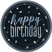 (8) 9in GLITZ BLACK BIRTHDAY PLATES