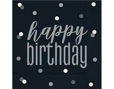 (16) GLITZ BLACK HAPPY BIRTHDAY L/NAPKINS