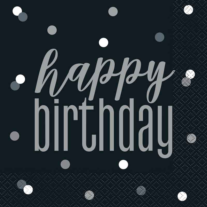 (16) GLITZ BLACK HAPPY BIRTHDAY L/NAPKINS