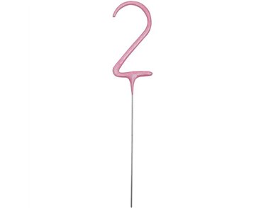7in NUMERAL 2 PINK GLITZ SPARKLER
