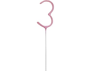 7in GLITZ PINK NUMERAL 3 SPARKLER