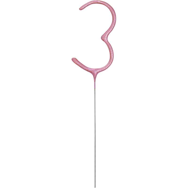 7in GLITZ PINK NUMERAL 3 SPARKLER