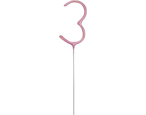 7in GLITZ PINK NUMERAL 3 SPARKLER