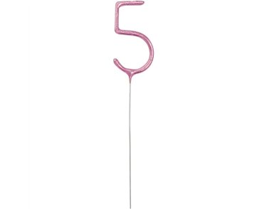 7in NUMERAL 5 PINK GLITZ SPARKLER