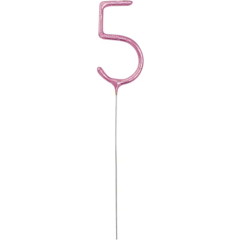 7in NUMERAL 5 PINK GLITZ SPARKLER