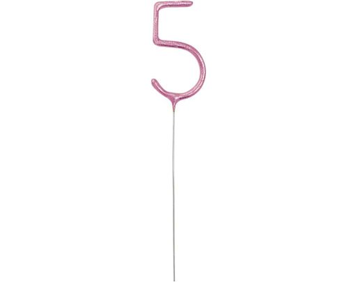 7in NUMERAL 5 PINK GLITZ SPARKLER