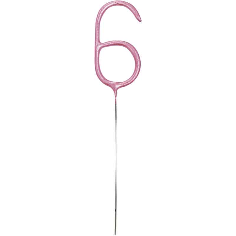 7in NUMERAL 6 PINK GLITZ SPARKLER