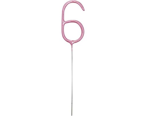 7in NUMERAL 6 PINK GLITZ SPARKLER
