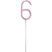 7in NUMERAL 6 PINK GLITZ SPARKLER