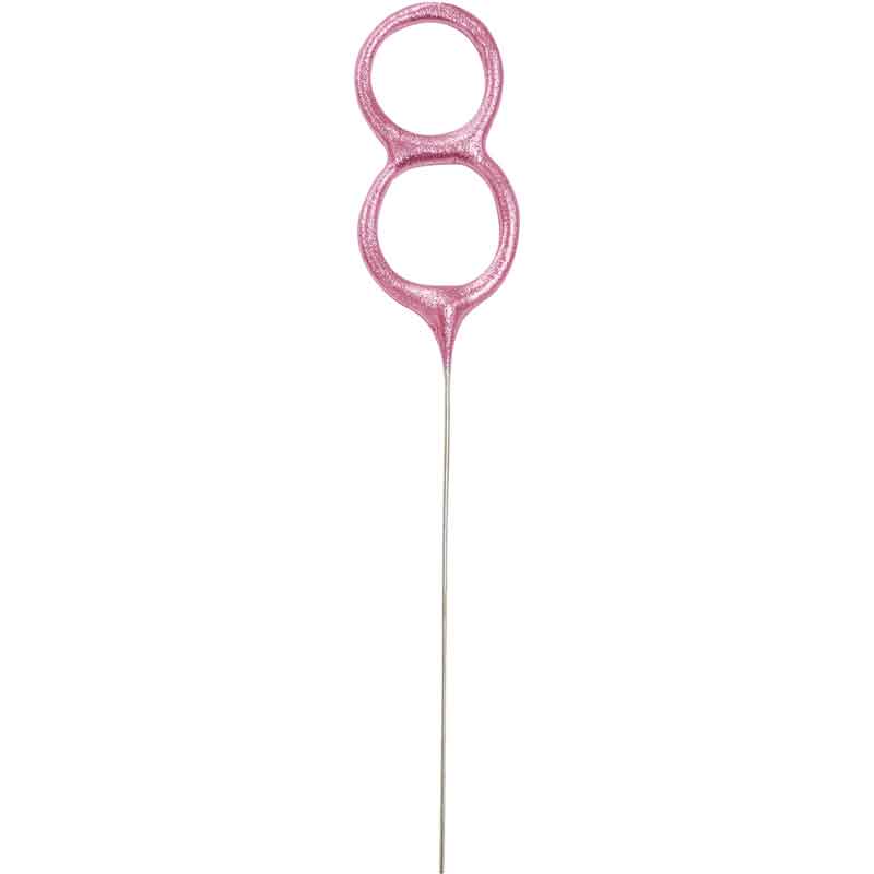 7in NUMERAL 8 PINK GLITZ SPARKLER