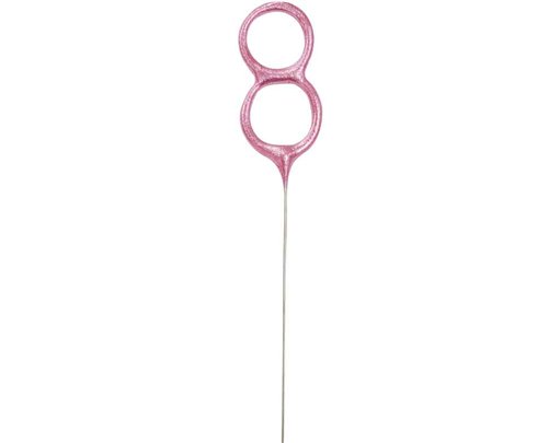 7in NUMERAL 8 PINK GLITZ SPARKLER
